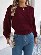 Cable knit crew neck sweater with lantern sleeves - View 11 | WEUXS