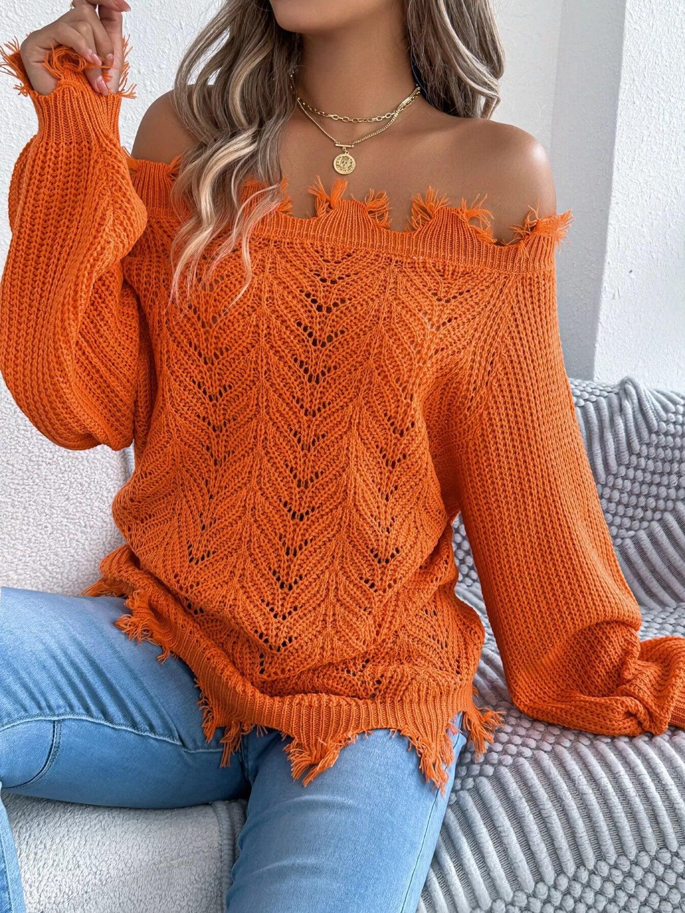Off-Shoulder Distressed Knit Sweater Secondary image