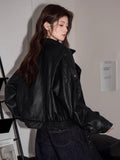 Oversized Faux Leather Moto Jacket Black - WEUXS