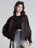 Oversized Faux Leather Moto Jacket Black - WEUXS