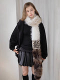 Patchwork Faux Fur Scarf Leopard Print Extra Long 96 Inch Y2K - WEUXS