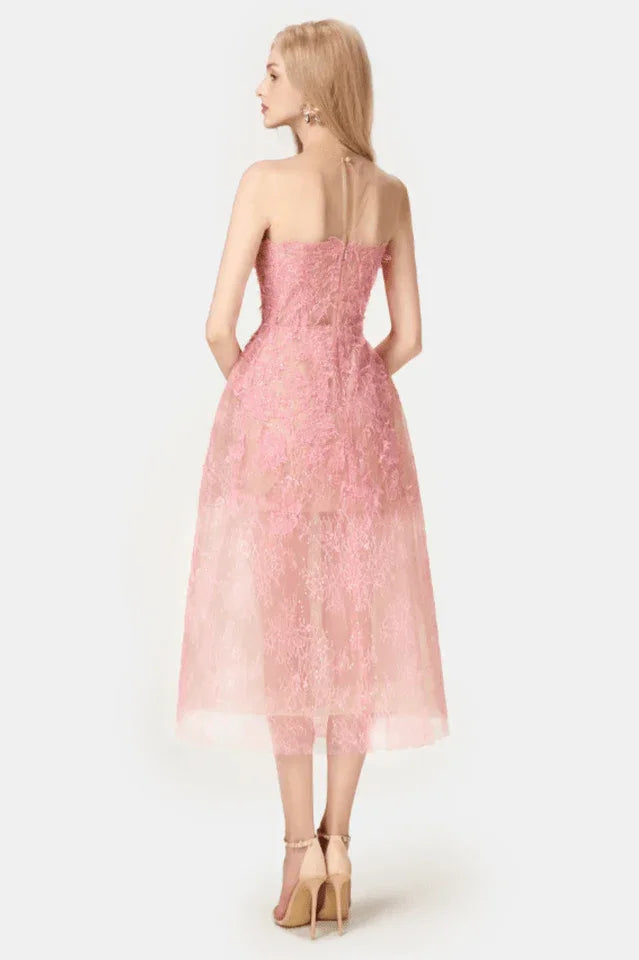 A-line midi dress with lace overlay - View 6 | WEUXS