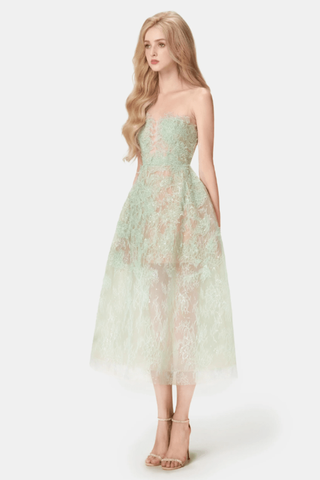 Pink Beaded Lace Dress - WEUXS