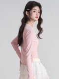 Pink Faux Two-Piece Bow Detail Knit Cardigan Top - View 6 | WEUXS