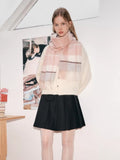 Pink Plaid 100% Lambswool Scarf with Fringe - WEUXS
