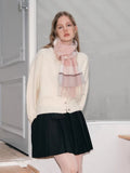 Pink Plaid 100% Lambswool Scarf with Fringe - WEUXS