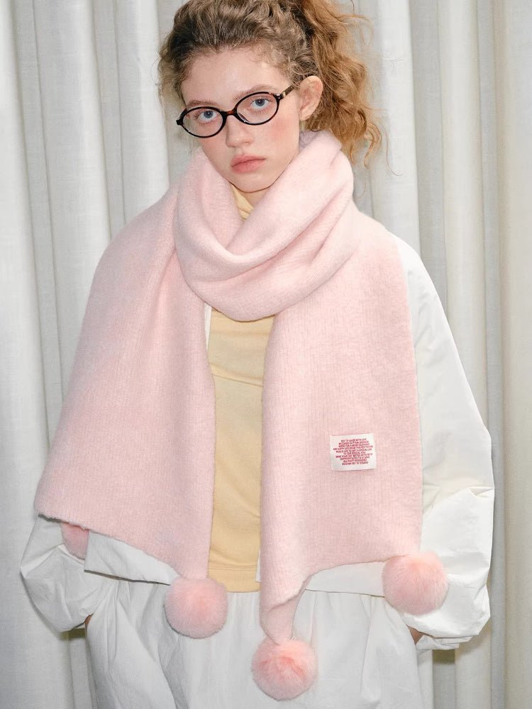Soft knitted scarf with pom poms - View 6 | WEUXS