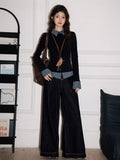 Plaid Collared Layered Look Long Sleeve Top Black - WEUXS