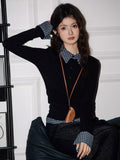Plaid Collared Layered Look Long Sleeve Top Black - WEUXS