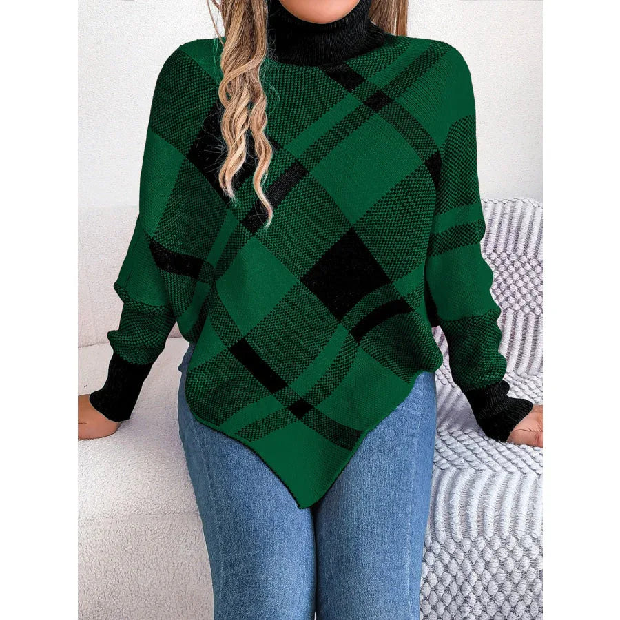 Tartan Plaid Turtleneck Poncho Sweater - View 9 | WEUXS