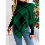 Tartan Plaid Turtleneck Poncho Sweater - View 8 | WEUXS