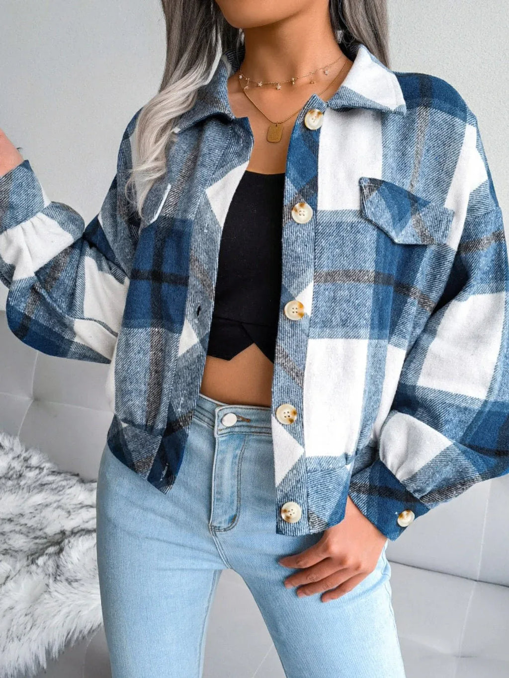 Plaid Cropped Shacket - View 21 | WEUXS