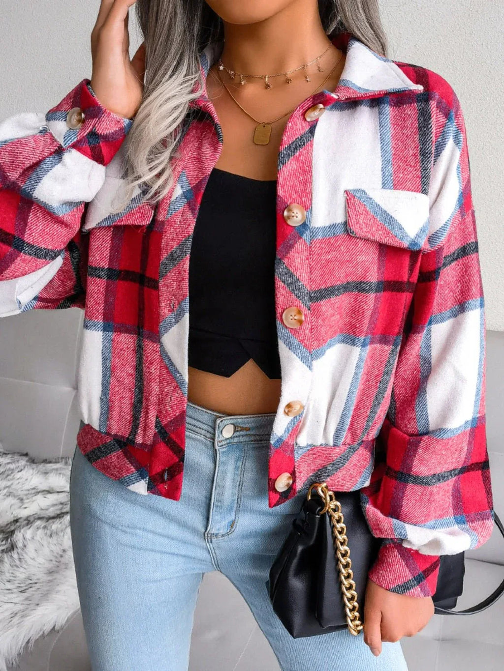 Plaid Cropped Shacket - View 18 | WEUXS