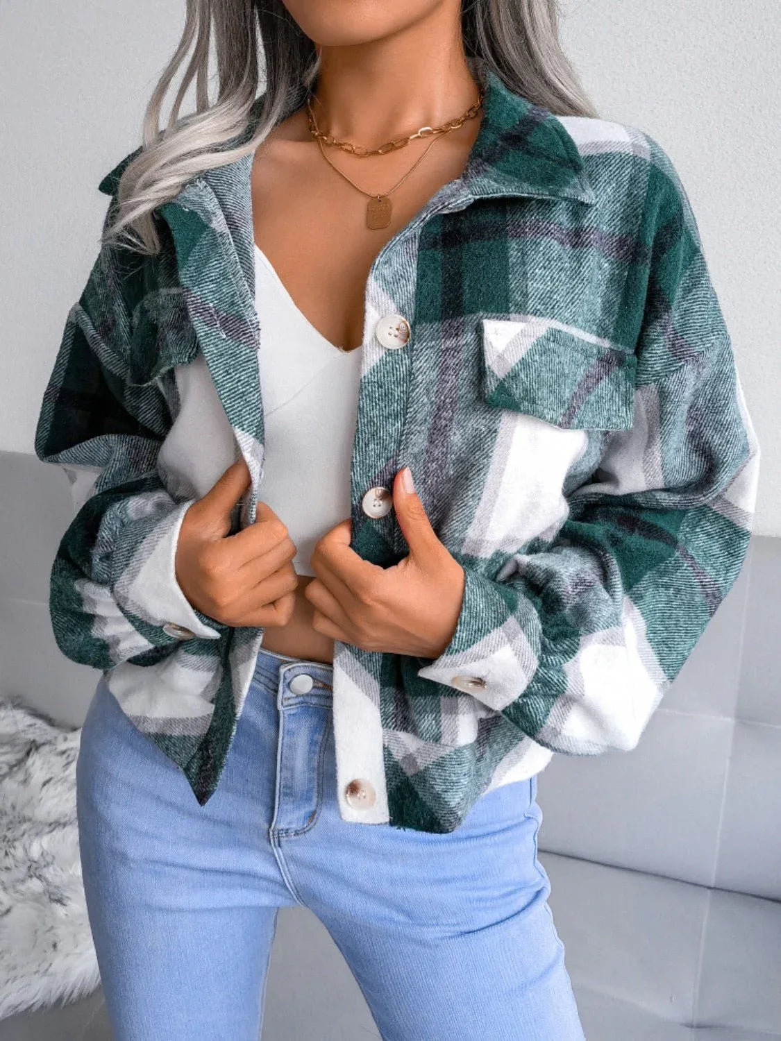 Plaid Cropped Shacket - View 11 | WEUXS