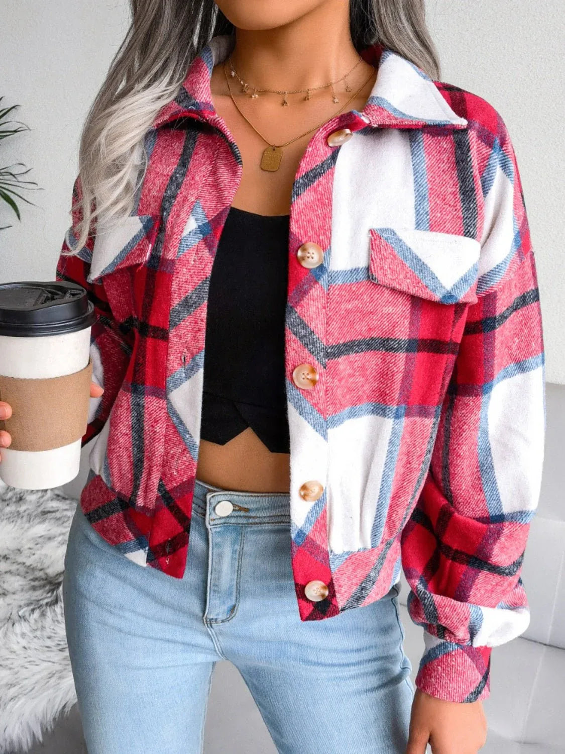 Plaid Cropped Shacket - View 19 | WEUXS