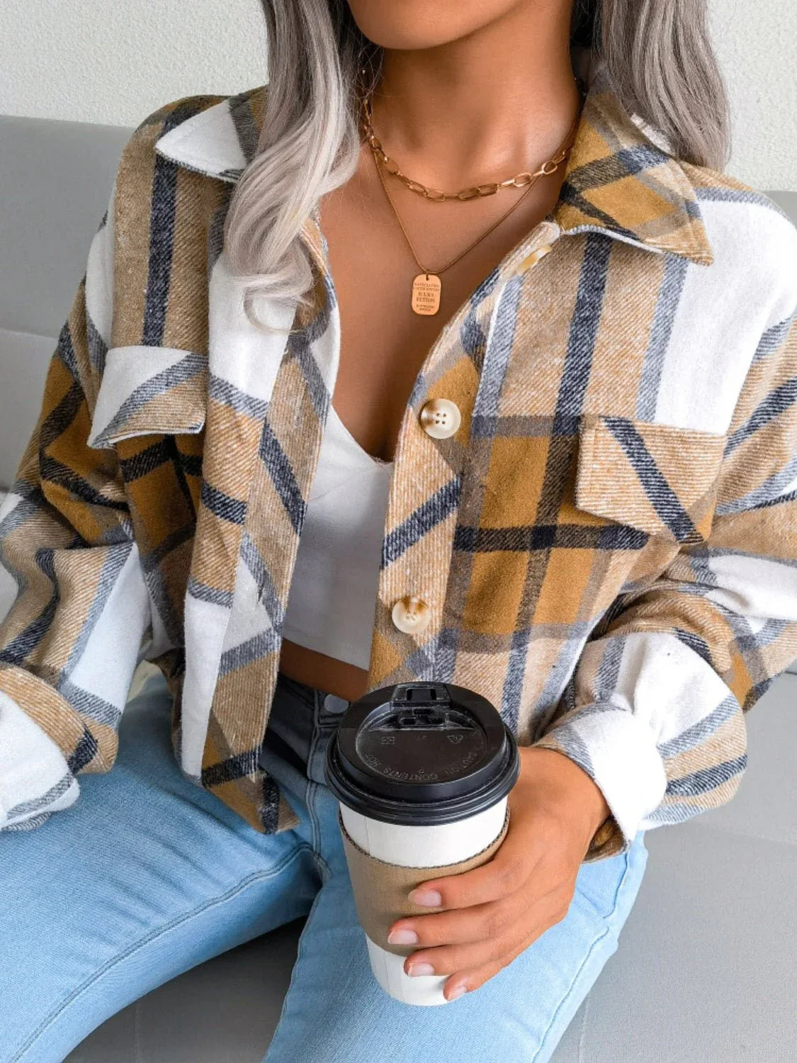 Plaid Cropped Shacket - View 10 | WEUXS
