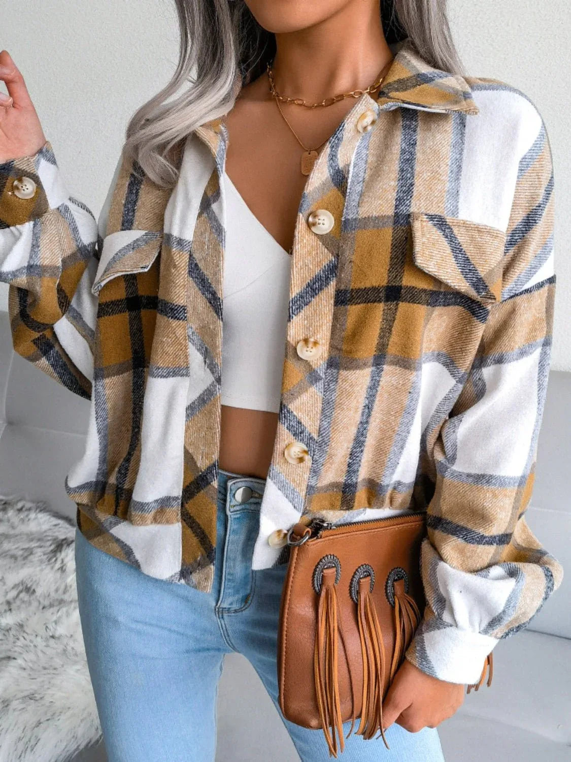 Plaid Cropped Shacket - View 8 | WEUXS