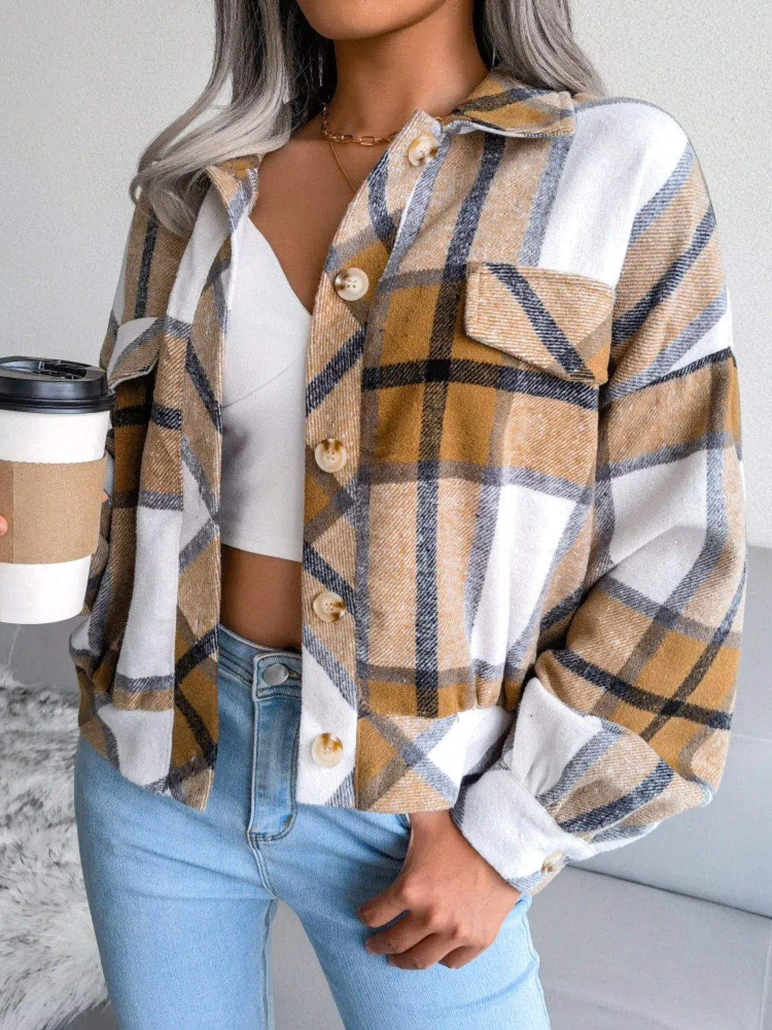 Plaid Cropped Shacket - View 9 | WEUXS