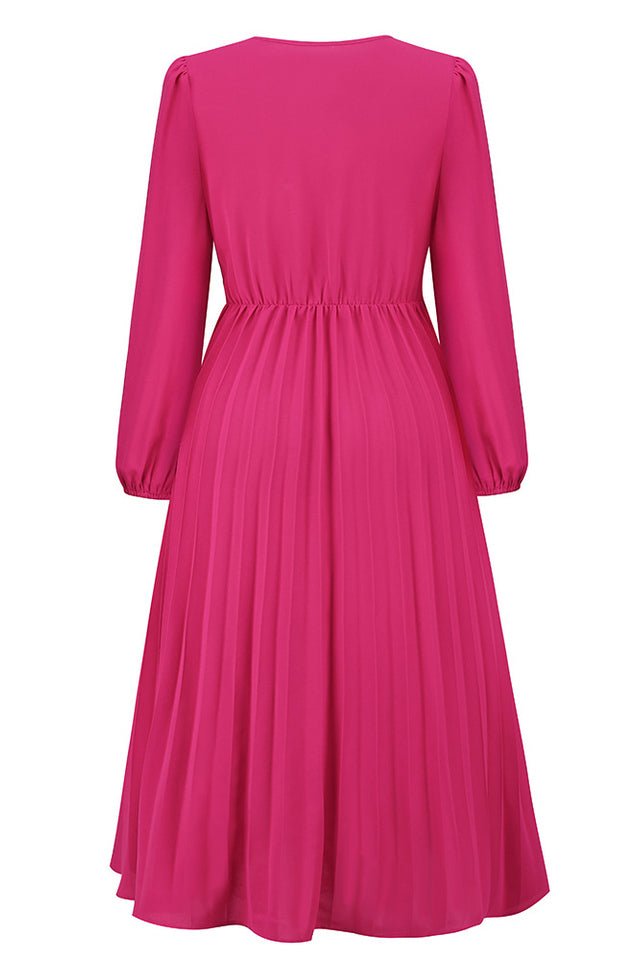 Pleated Belt V - Neck Dress - WEUXS