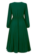 Pleated Belt V - Neck Dress - WEUXS