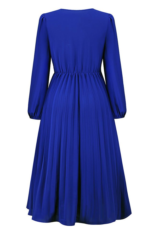 Pleated Belt V - Neck Dress - WEUXS