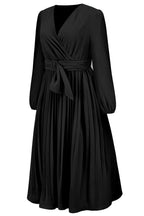 Pleated Belt V-Neck Dress - WEUXS