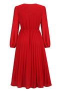 Pleated Belt V - Neck Dress - WEUXS