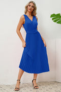 Pleated Sleeveless Dress with Belt - WEUXS