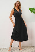 Pleated Sleeveless Dress with Belt - WEUXS