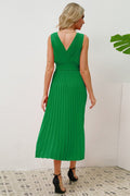 Pleated Sleeveless Dress with Belt - WEUXS