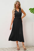 Pleated Sleeveless Dress with Belt - WEUXS