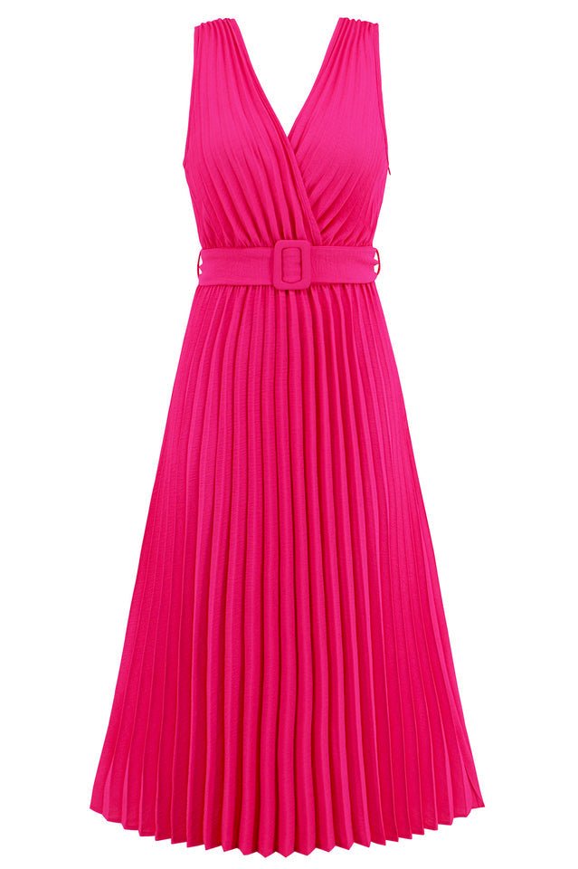 Pleated Sleeveless Dress with Belt - WEUXS