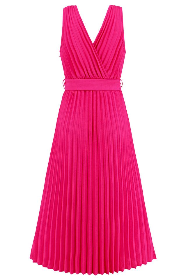 Pleated Sleeveless Dress with Belt - WEUXS