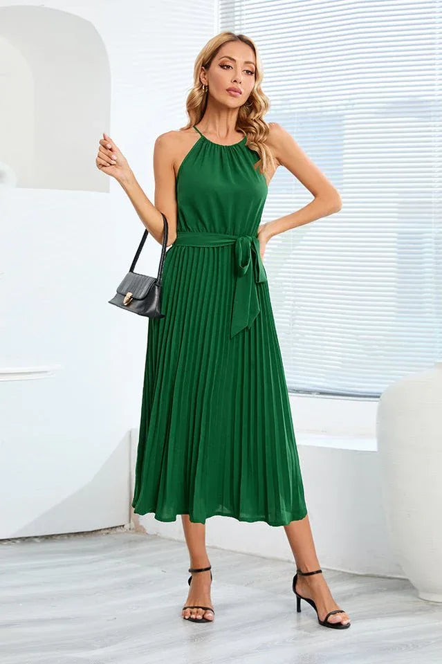 Halter Neck Tie Waist Midi Dress - View 26 | WEUXS