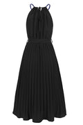 Pleated Spaghetti Strap Tie Waist Midi Dress - WEUXS
