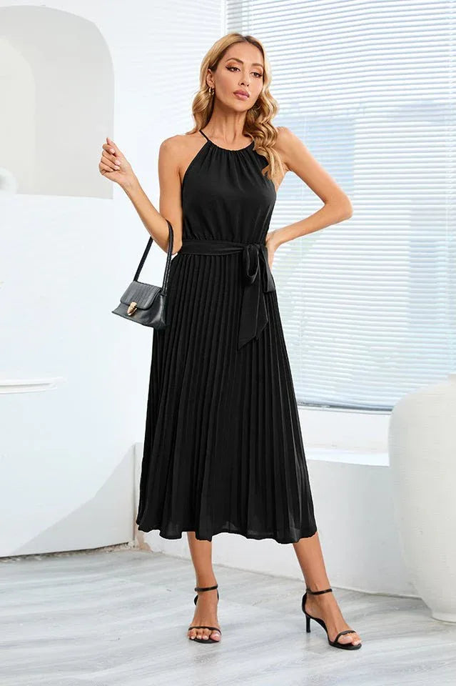 Halter Neck Tie Waist Midi Dress - View 8 | WEUXS
