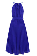Pleated Spaghetti Strap Tie Waist Midi Dress - WEUXS