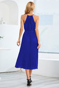 Pleated Spaghetti Strap Tie Waist Midi Dress - WEUXS
