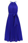 Pleated Spaghetti Strap Tie Waist Midi Dress - WEUXS