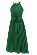Pleated Spaghetti Strap Tie Waist Midi Dress - WEUXS