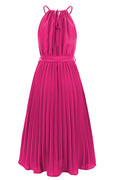 Pleated Spaghetti Strap Tie Waist Midi Dress - WEUXS