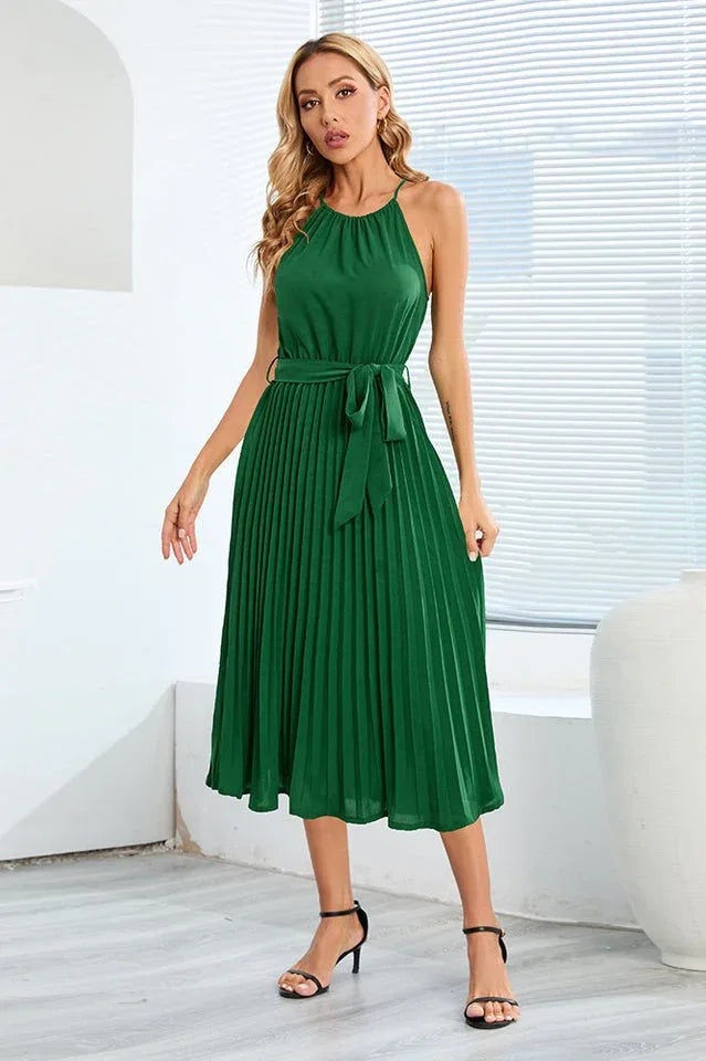 Halter Neck Tie Waist Midi Dress - View 25 | WEUXS