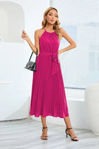 Halter Neck Tie Waist Midi Dress - View 14 | WEUXS