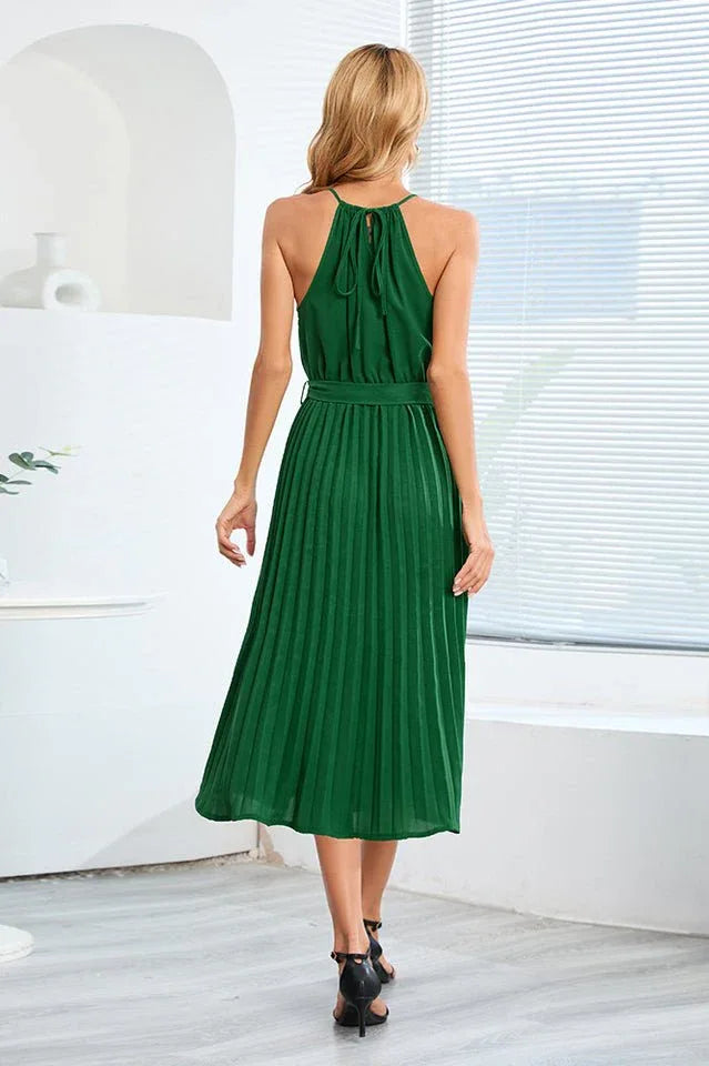 Halter Neck Tie Waist Midi Dress - View 27 | WEUXS