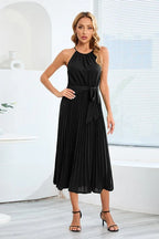 Halter Neck Tie Waist Midi Dress - View 7 | WEUXS