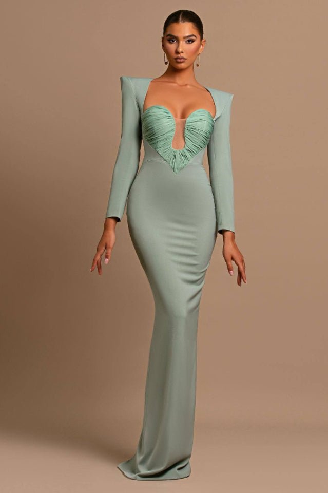 Pleated Sweetheart Bodycon Maxi Dress - WEUXS