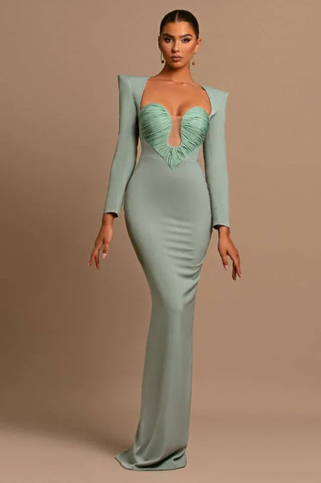 Pleated Sweetheart Bodycon Maxi Dress - WEUXS