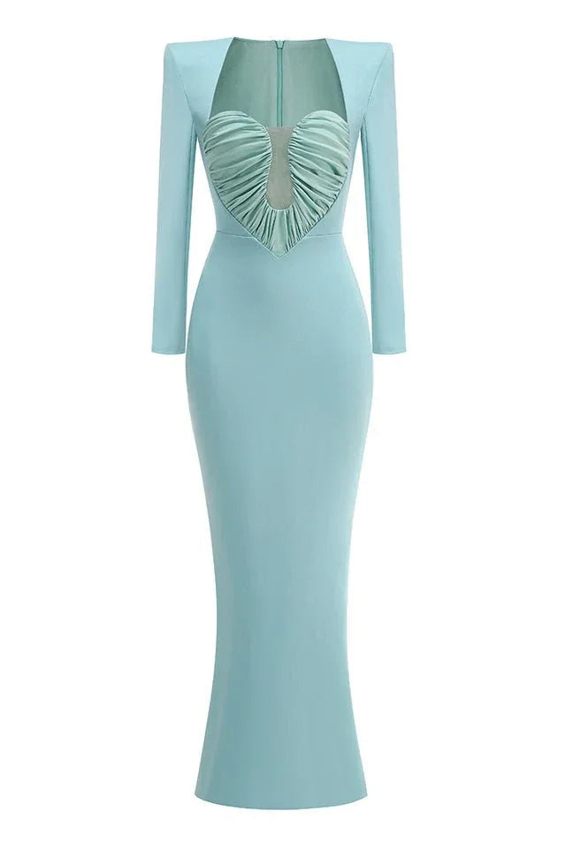 Pleated Sweetheart Bodycon Maxi Dress - WEUXS