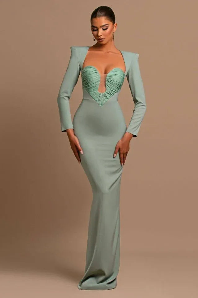 Pleated Sweetheart Bodycon Maxi Dress - WEUXS