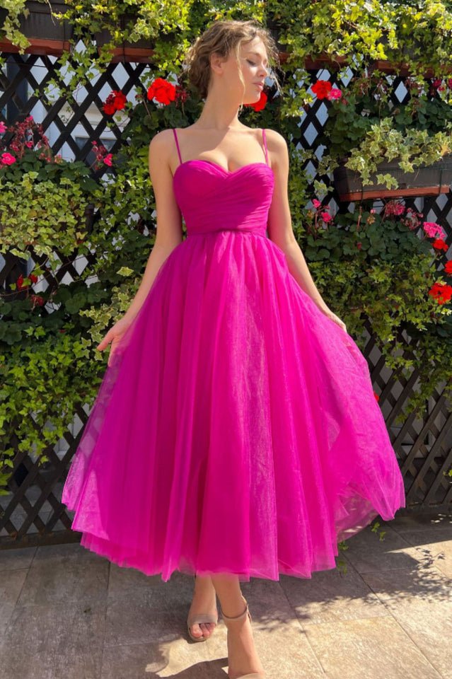 Pleats Spaghetti Straps Midi Dress - WEUXS